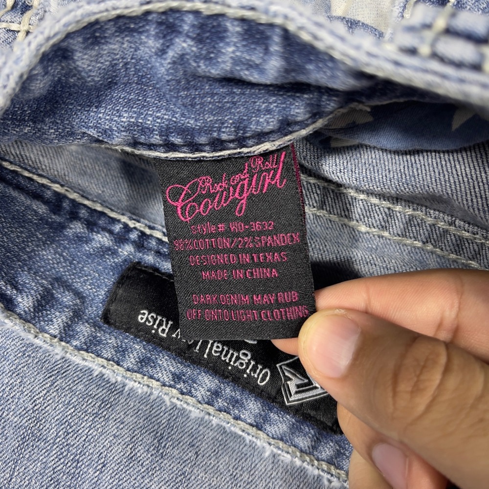 Y2K Rock and Roll Cowgirl Low Rise Bootcut Jeans Womens 31x29 Blue W0-3632 - Picture 7 of 11